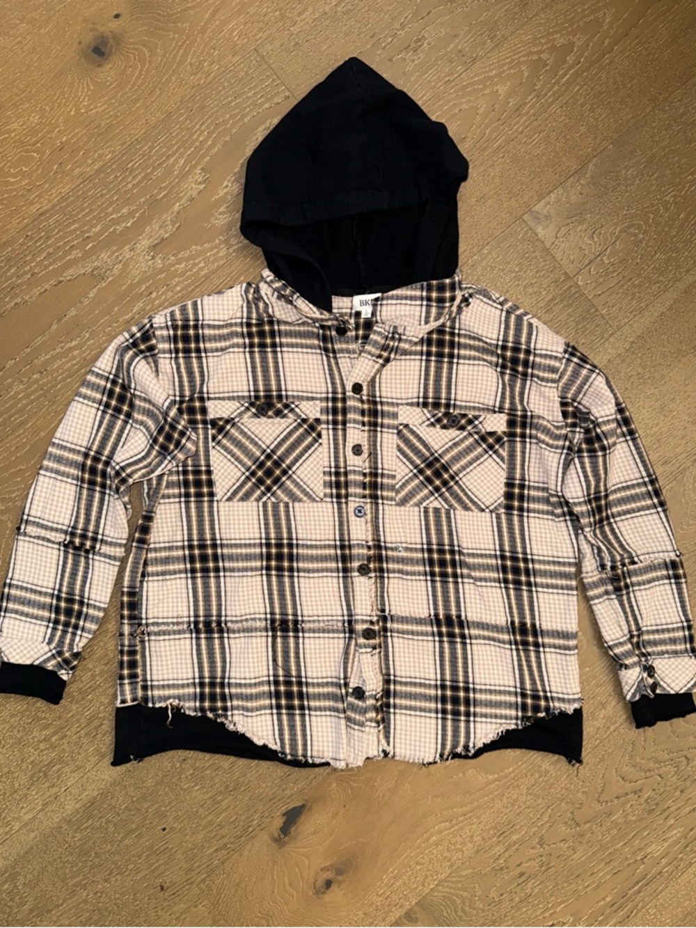 BKE Black & Cream Plaid Hooded Button-Down Jacket